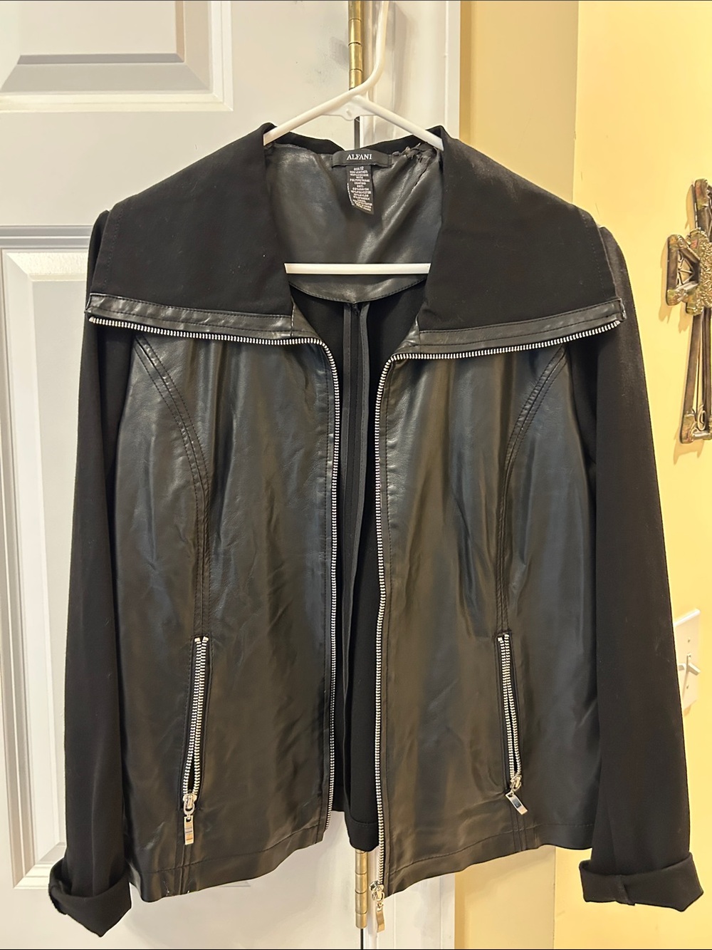 Alfani Faux Leather Moto Jacket in Black Size 12